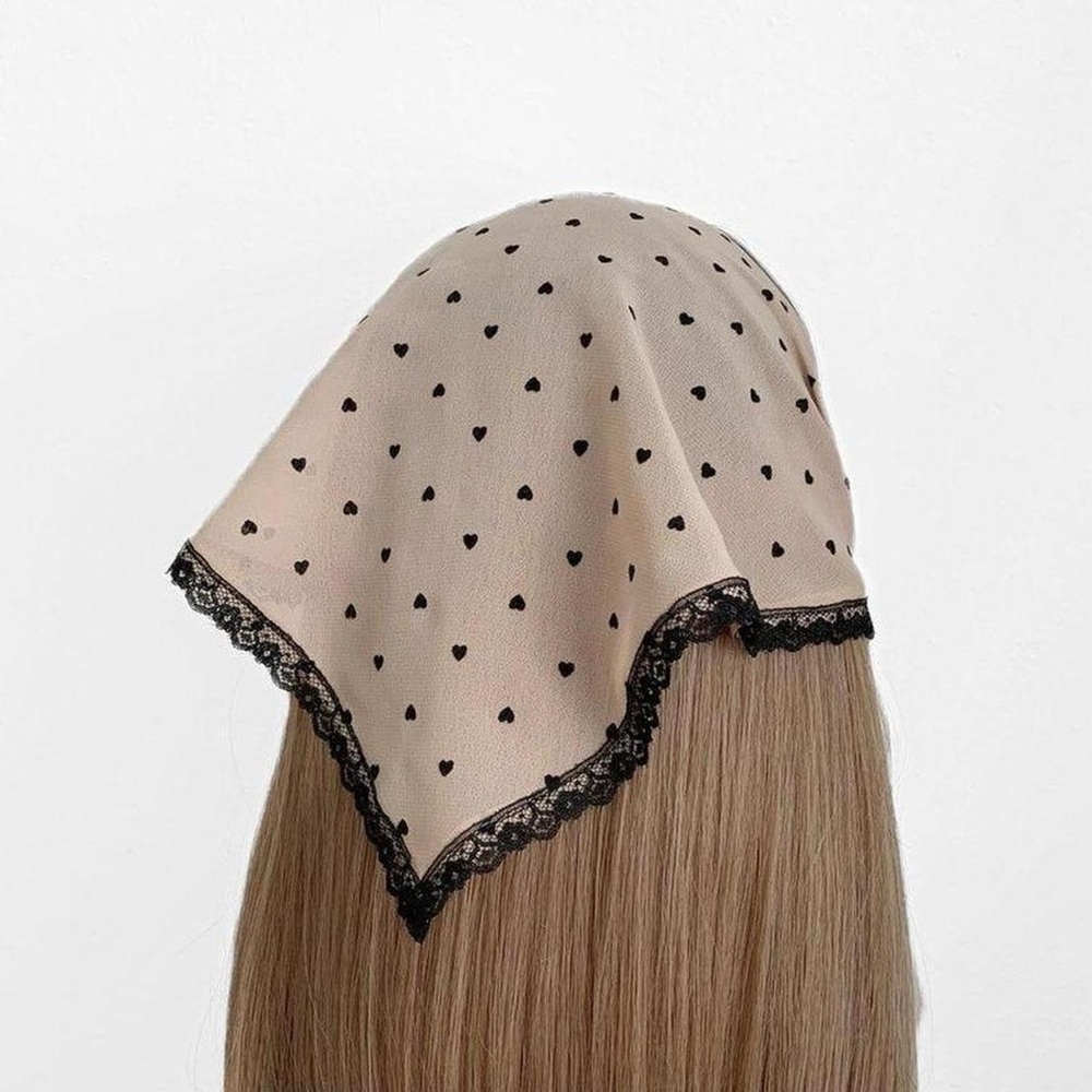 Heart Chiffon Lace Trim Sheer Triangle Headband - Head Scarf